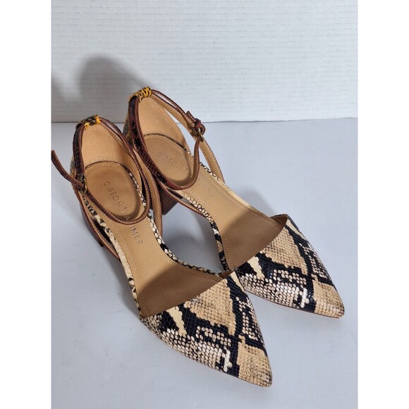 GIBSON + LATIMER Snake Print Block Heel Leather Sandals Women's 8M Office Career - Picture 1 of 9